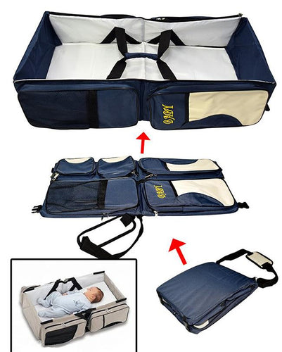 Multi Function Portable Folding Baby Bed Tote Bag - Blue