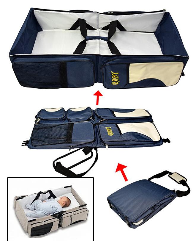 Multi Function Portable Folding Baby Bed Tote Bag - Blue