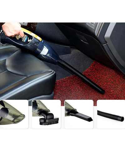 4 In 1 Car Vacuum Cleaner Tyre Inflator Air Compressor With Tyre Pressure Gauge LED Light Color Black
