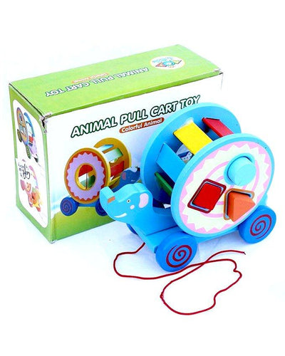 Wooden Animal Pull Elephant Blue