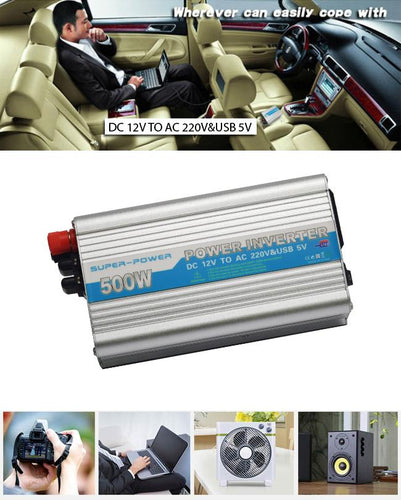 500W Power Inverter Dc 12V to AC220V & USB 5V - Silver