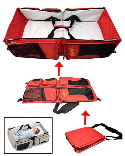 Multi Function Portable Folding Baby Bed Tote Bag - Red