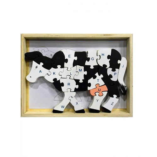 Wooden Puzzle Blocks ABC & 123 Cow Design For Kids