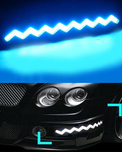 2 Pc - Flexible Bumper Car Daytime Running Light COB LED DRL For All Cars - Zigzag Design