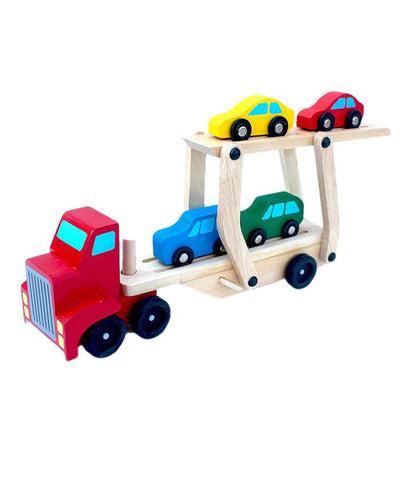 Car Carrier Truck and Cars Wooden Toy Set With 1 Truck and 4 Cars