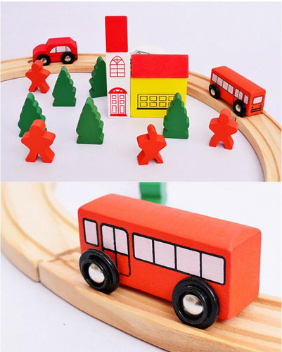 Wood Car Bus Tree Circular Orbit Wooden Toy