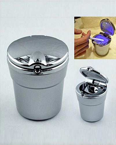 LED Chrome Ashtray With Blue LED For Cars - Silver