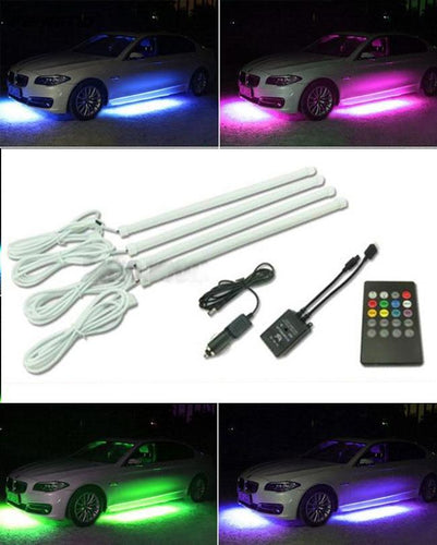 4-Piece 8 Color LED Interior Lighting Kit for Car With Sound Active Function, Wireless IR Remote Control