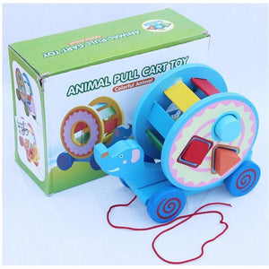 Wooden Animal Pull Elephant Blue