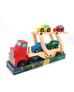 Car Carrier Truck and Cars Wooden Toy Set With 1 Truck and 4 Cars
