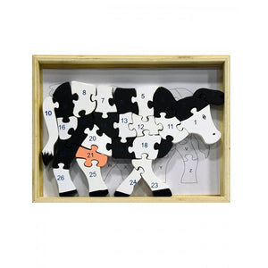 Wooden Puzzle Blocks ABC & 123 Cow Design For Kids