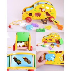 Baby Animals Toy Trailer, Children Wooden Toy