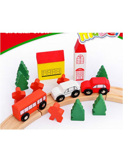 Wood Car Bus Tree Circular Orbit Wooden Toy