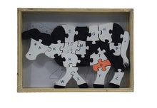 Wooden Puzzle Blocks ABC & 123 Cow Design For Kids