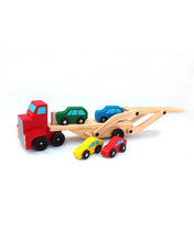 Car Carrier Truck and Cars Wooden Toy Set With 1 Truck and 4 Cars