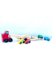 Car Carrier Truck and Cars Wooden Toy Set With 1 Truck and 4 Cars