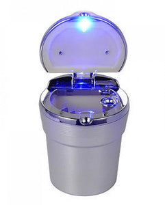 LED Chrome Ashtray With Blue LED For Cars - Silver