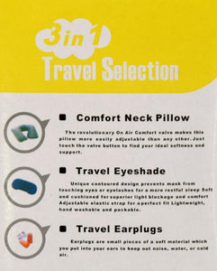 Pack of 3 - Comfort Neck Pillow, Eye Shade Mask, Ear Plugs