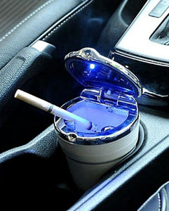 LED Chrome Ashtray With Blue LED For Cars - Silver
