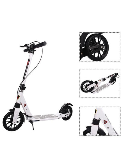 Foldable Aluminium PU Wheels Double Suspension Adult Kick Scooter With Rear DISC Brake