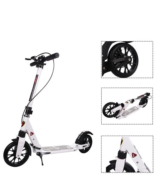 Foldable Aluminium PU Wheels Double Suspension Adult Kick Scooter With Rear DISC Brake